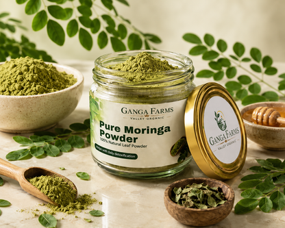 Ganga Farms Pure Moringa Powder | Shade-Dried for Maximum Nutrition